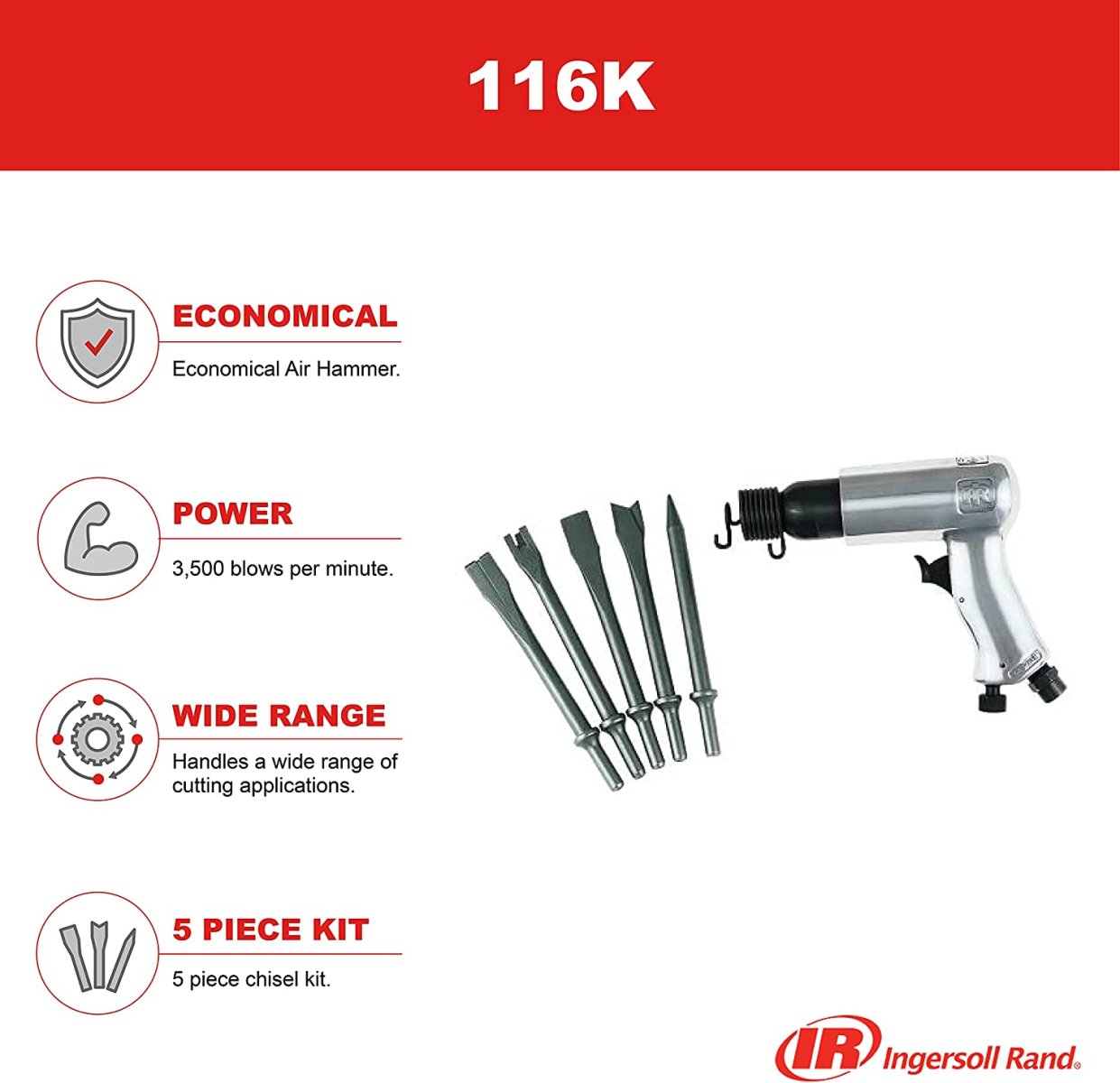 Ingersoll Rand IR116K HAMMER AIR W/CHISEL 5 PC 3500 BPM